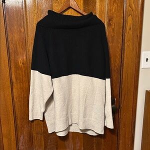 Terra & Sky Black and Cream Cowl Neck Sweater